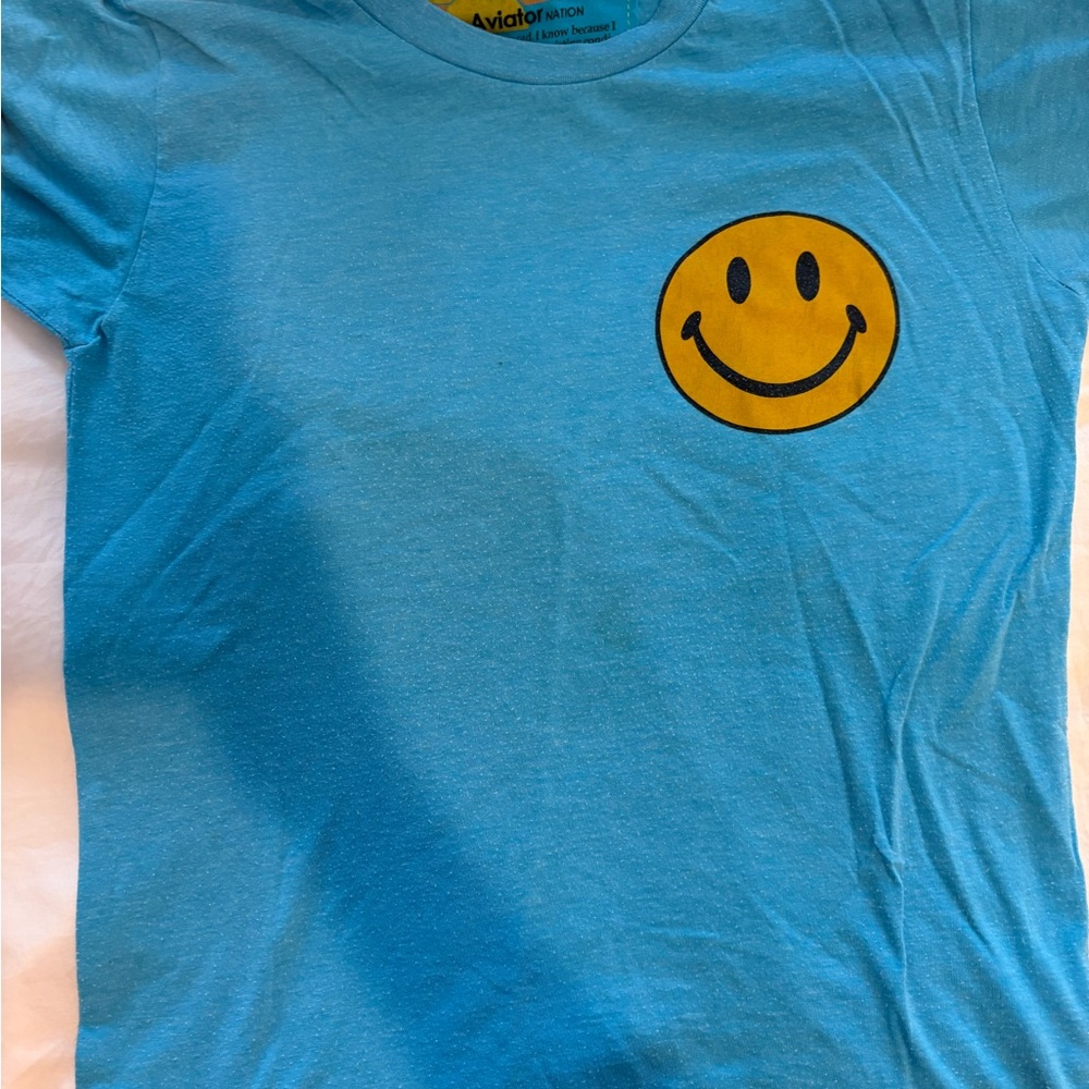 Aviator Nation Kids Turquoise Tee with Yellow Smiley